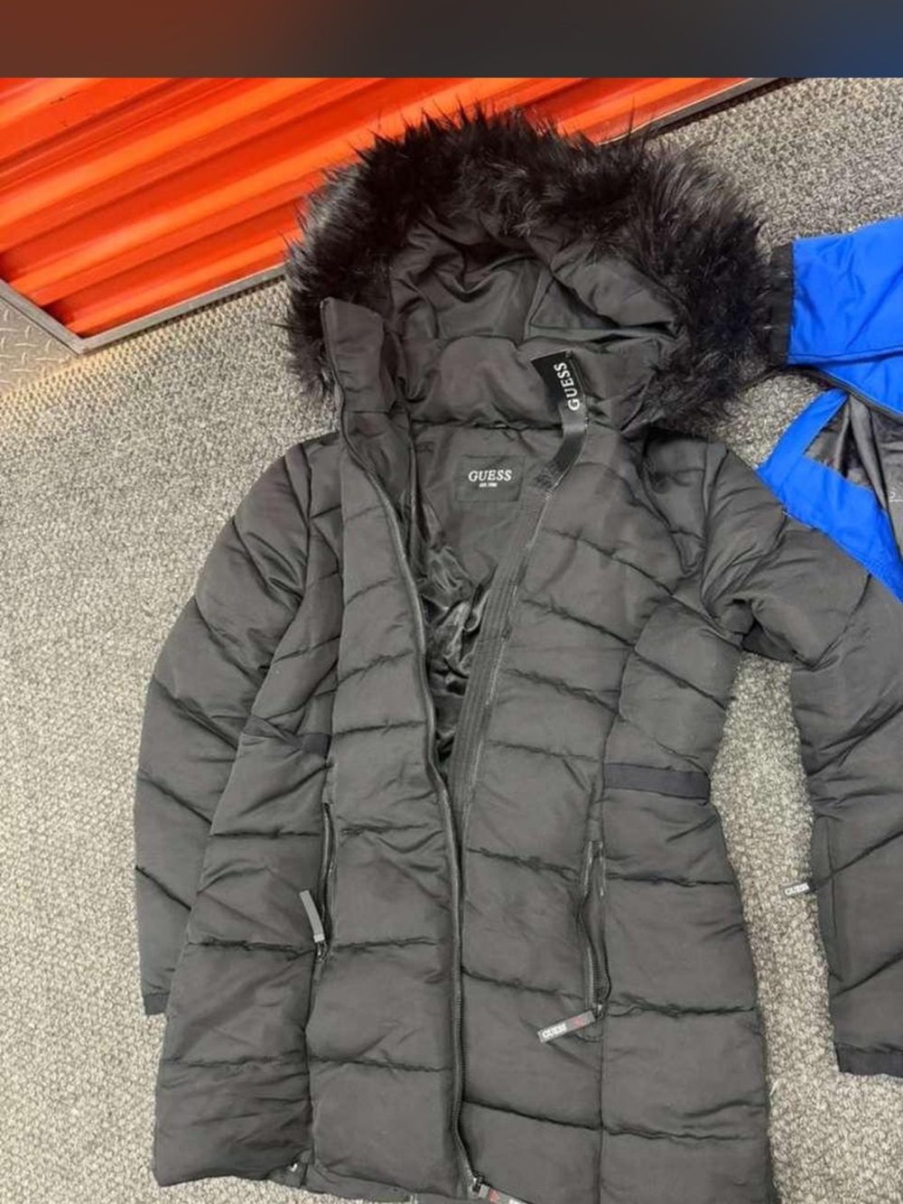 GUESS Women's Black Quilted Faux-Fur Hooded Puffer Coat